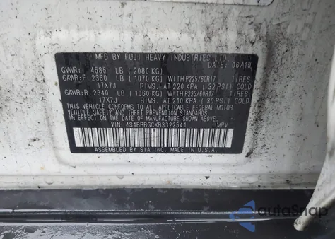 2011 Subaru Outback 2.5I Premium из США, поврежденный, VIN 4S4BRBGCXB3322541